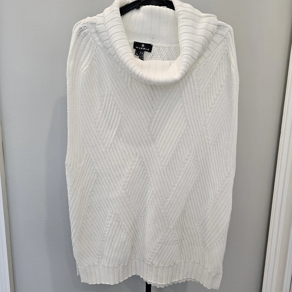 Marble Cream Cable Knit Sweater Vest With Cowl Neck MED